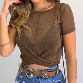 Blusa Cropped Transparente Alelí: Ousadia com Delicadeza