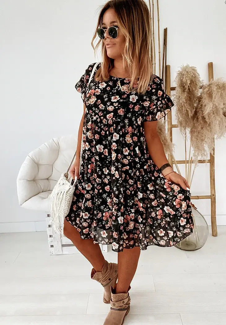 Vestido Curto em Camadas Floraison